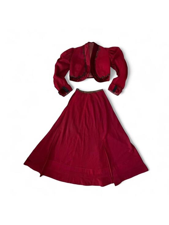 Jackets & Blazers - Vintage Two-Piece Burgundy Skirt and Bolero Jacket Set